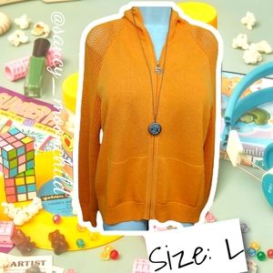 St John Marie Gray | Orange Open Knit Sweatshirt Zip Up LARGE